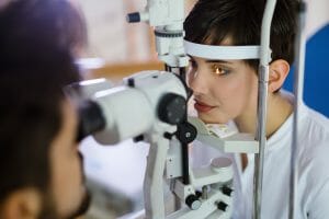 Checking eyesight in a clinic. Ophthalmology. Medicine and health concept.