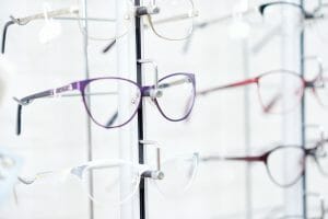 Fashionable eyeglasses in fashionable frame.